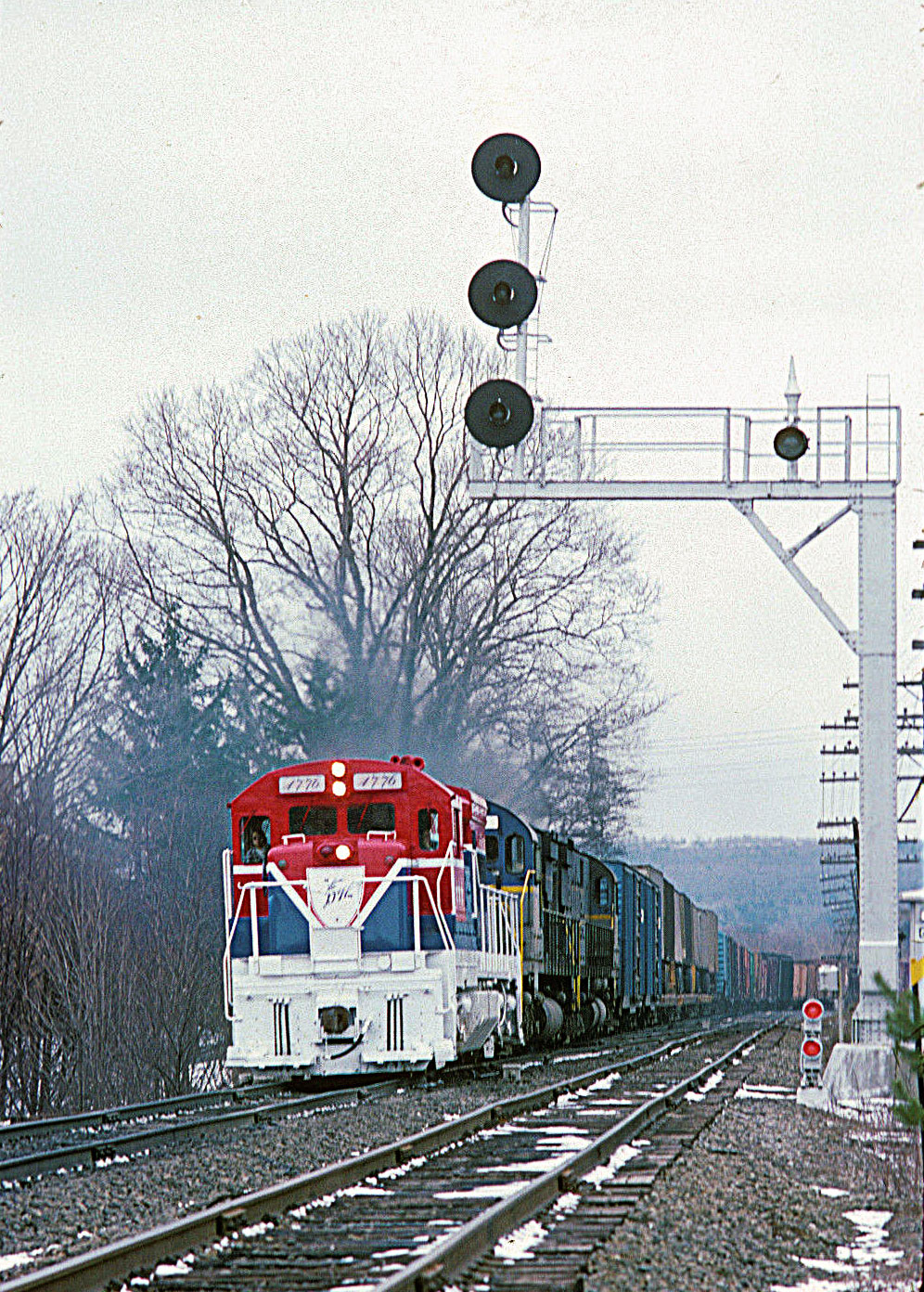 April 8, 1975 D&H #BNW-4 with 1776-611-618 at GR Cabin Afton, N.Y.