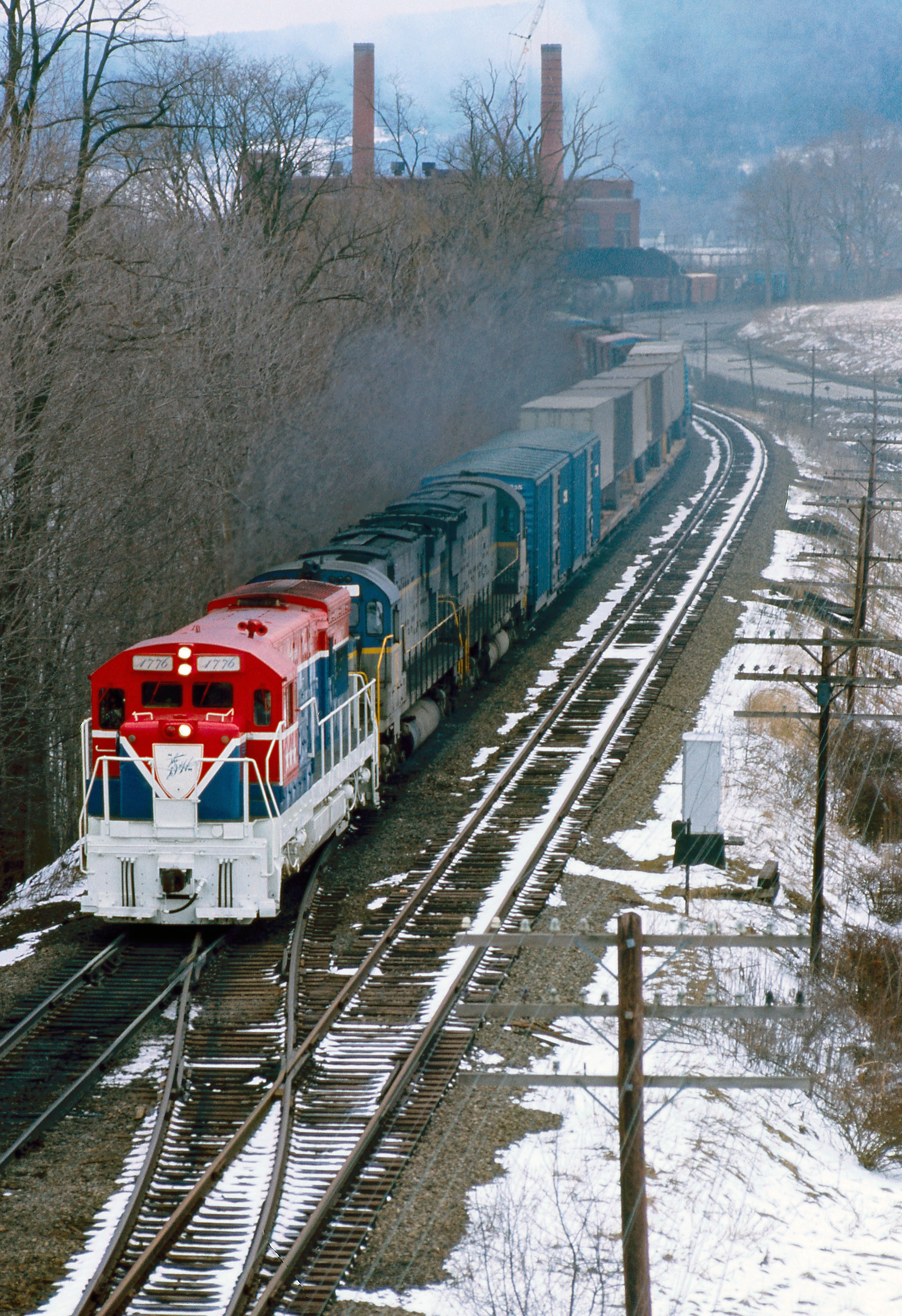 April 8, 1975 D&H #BNW-4 with 1776-611-6 18 at Bainbridge, N.Y.